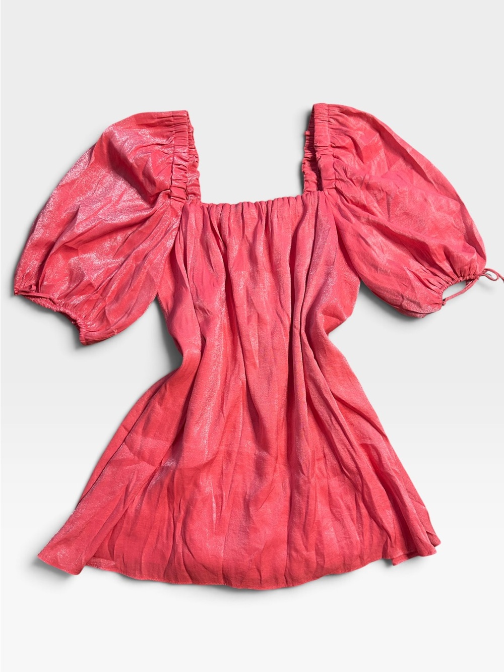 Free People Mara Shimmer Mini Dress Pink Metallic Puff Sleeve Babydoll Sz Small